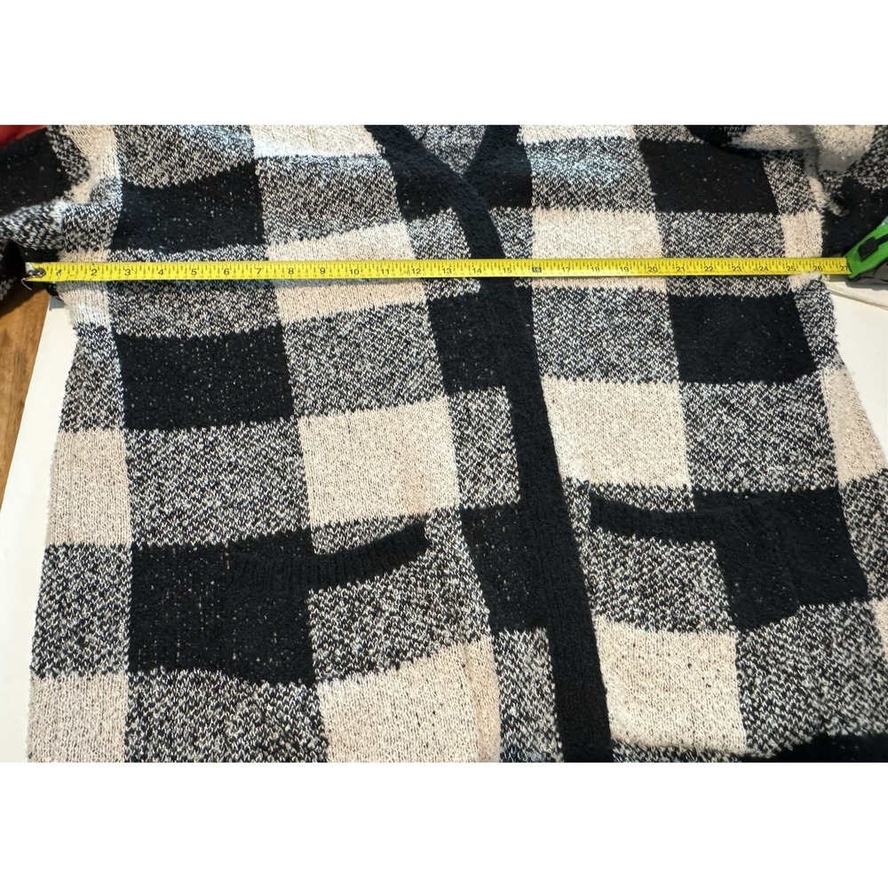 NWT Dreamers by Debut Buffalo Plaid Open Front Cardigan Sweater Black Cream 1XL - Picture 9 of 11